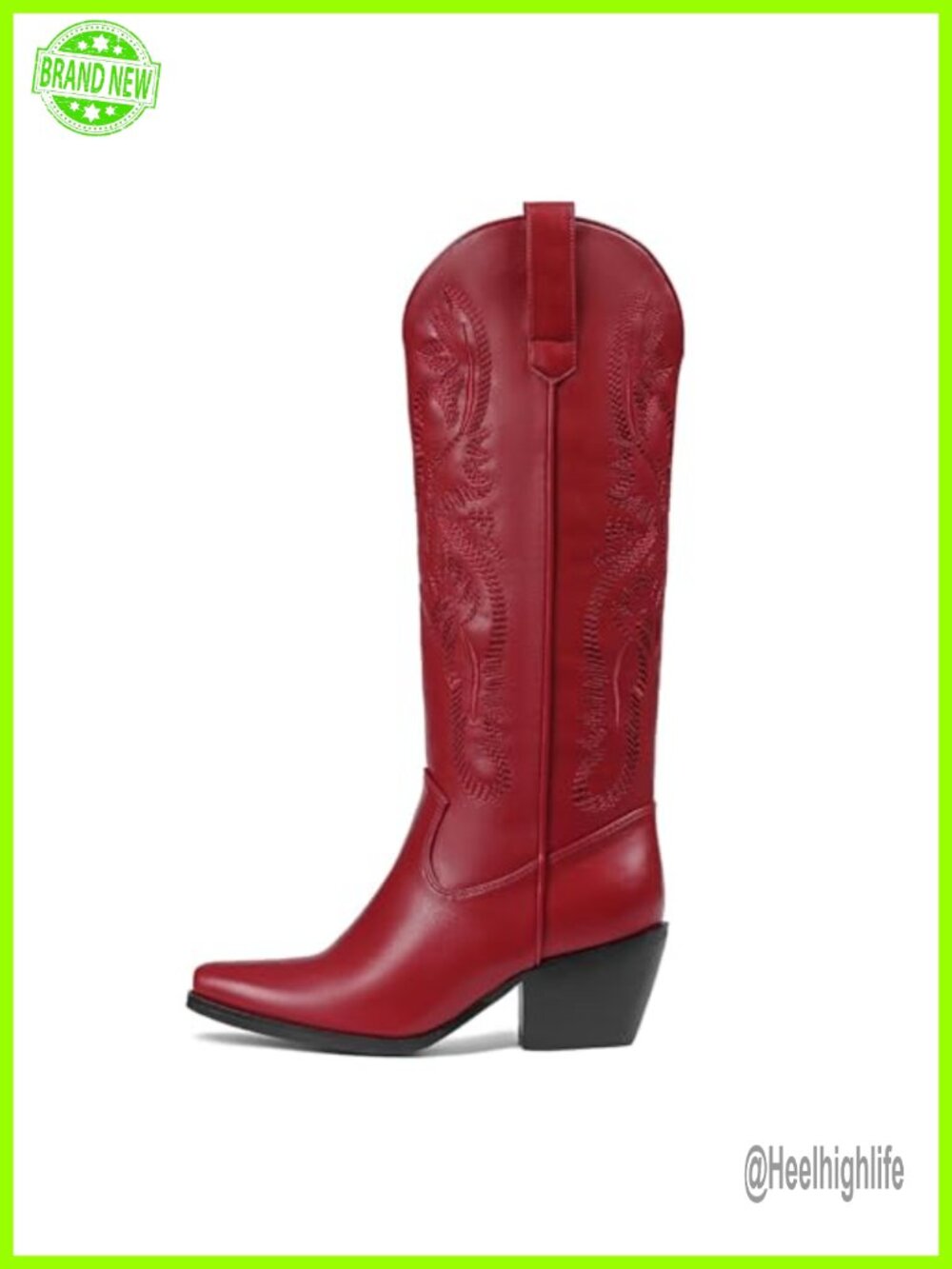 Women's Knee High Western Cowboy Boots Chunky Block Heel Pointed Toe PU
